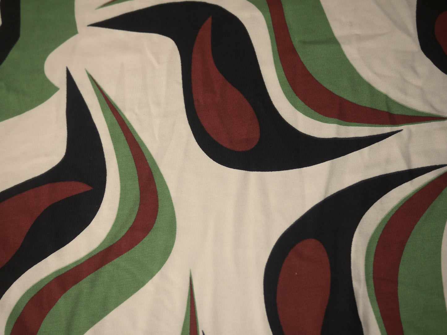 Single Jersey Micro Modal Printed Fabric - Black, paprika, avocado and cream Abstract Print