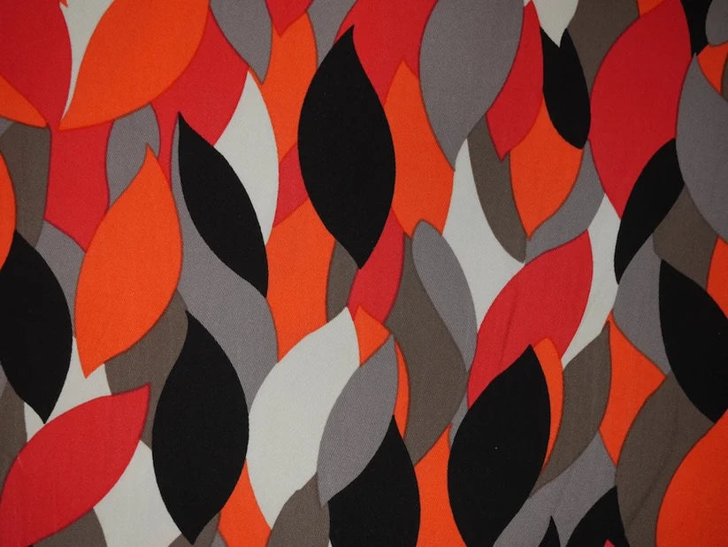 Viscose Twill Print Leaves - Red 0.50 Metre Remnant