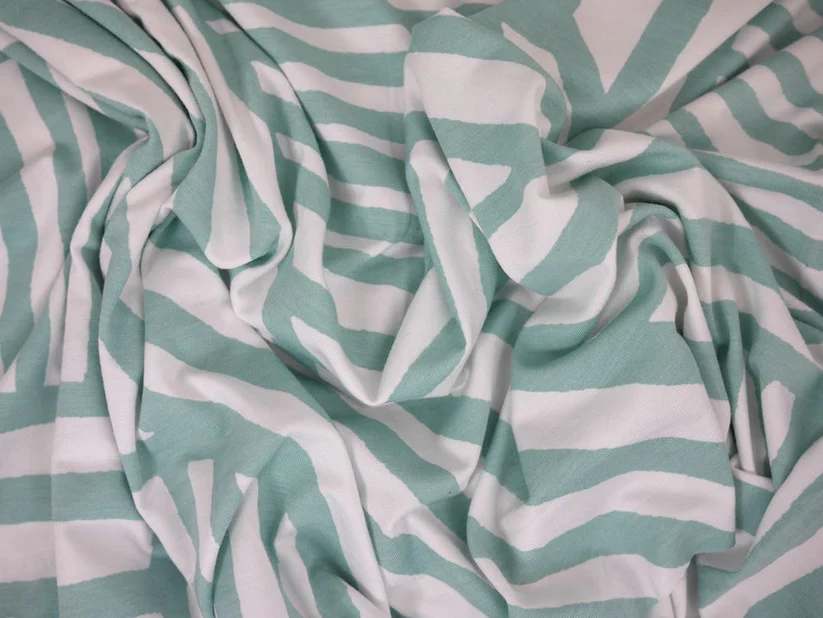 Single Jersey Printed Fabric - Haphazard Stripe Aqua 1 Metre Remnant