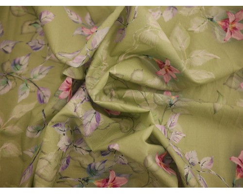Printed Cotton Lawn Fabric - Floral green bloom