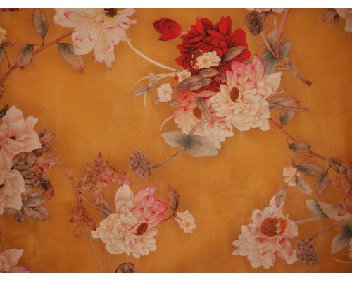 Printed Cotton Lawn Fabric - Chrisanthiam bloom