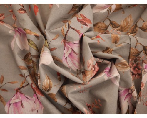 Printed Cotton Lawn Fabric - Grey cherry blossom