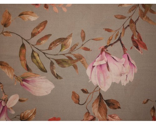 Printed Cotton Lawn Fabric - Grey cherry blossom