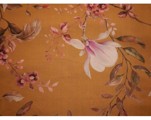 Printed Cotton Lawn Fabric - Mustard yellow cherry blossom