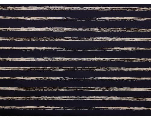 Printed Cotton Poplin Fabric - Cream Stripe on Navy