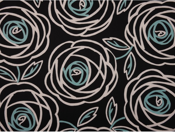 Printed Cotton Poplin Fabric - Abstract Rose on Black