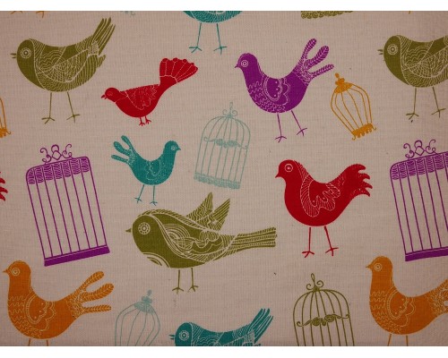 Canvas Fabric - Birds and Cages