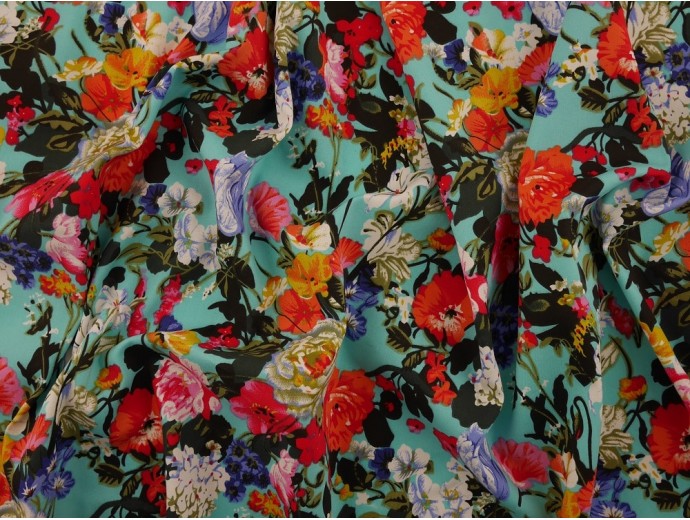Polyester Viscose Satin Fabric - Busy Floral