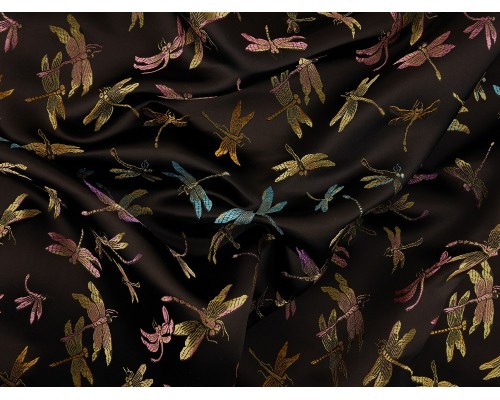 Chinese Design Jacquard Fabric - Black Dragonflies