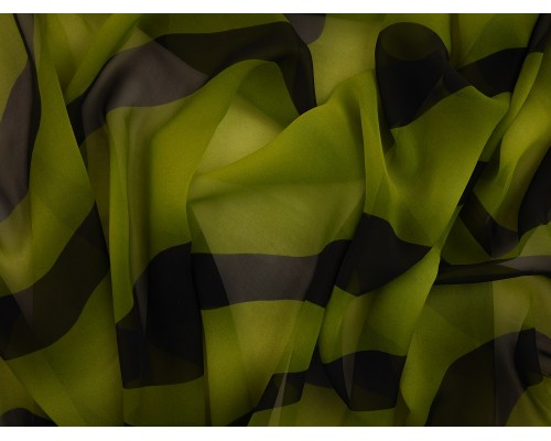 Printed Chiffon Fabric - Green and Black Stripe