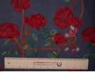 Embroidered Denim Fabric - Red Roses on Blue