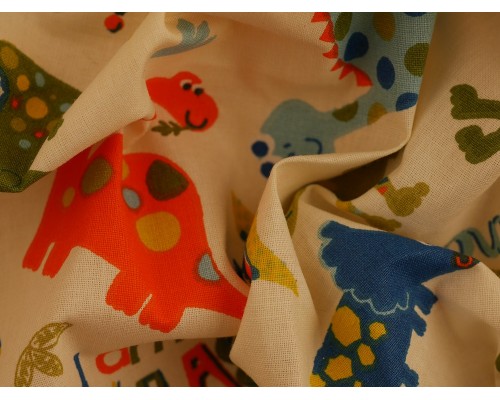 Printed Cotton Poplin Fabric - Dino Land