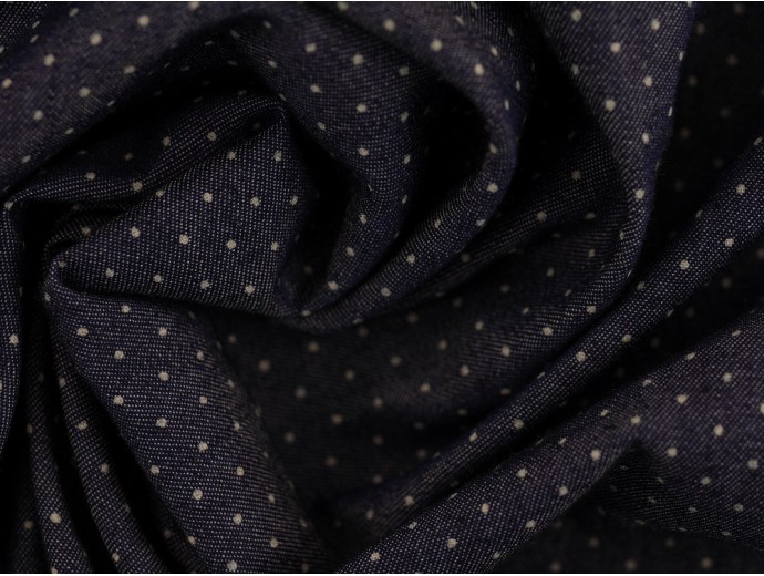 Chambray Denim Fabric - Indigo with Polka Dots