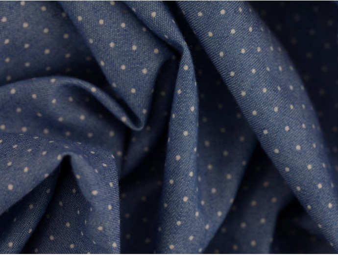 Chambray Denim Fabric - Blue with Polka Dots