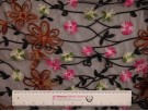 Embroidered Polyester Border Fabric - Delicate Floral on Sheer Black