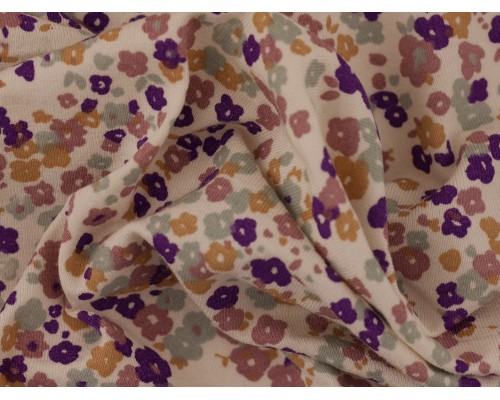 Printed Viscose Jersey Fabric - Ditsy Purple / Peach