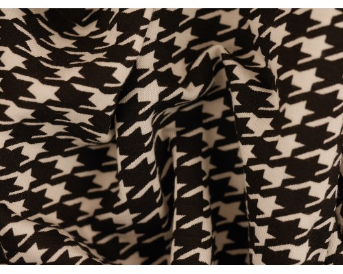 Printed Viscose Jersey Fabric - Black and White Dogtooth