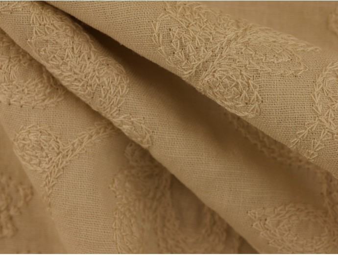 Embroidered Linen Fabric - Stone