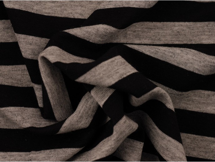 Single Jersey Stripe Fabric - Black / Marl Grey