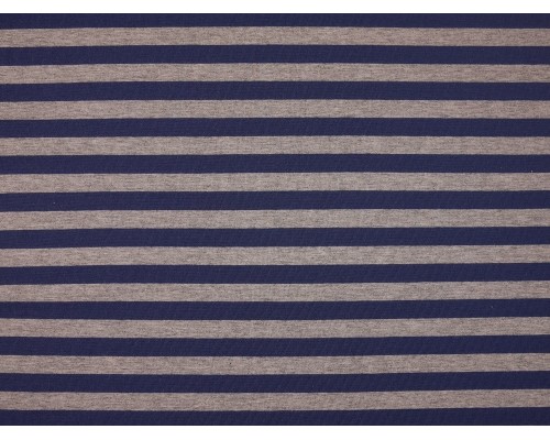 Single Jersey Stripe Fabric - Indigo / Marl Grey
