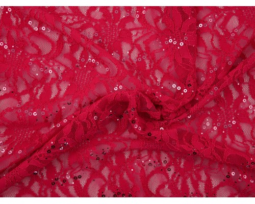 Sequined Lace Fabric - Fuchsia