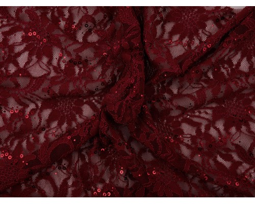 Sequined Lace Fabric - Wine