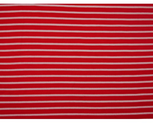 Single Jersey Stripe Fabric - Tomato / White