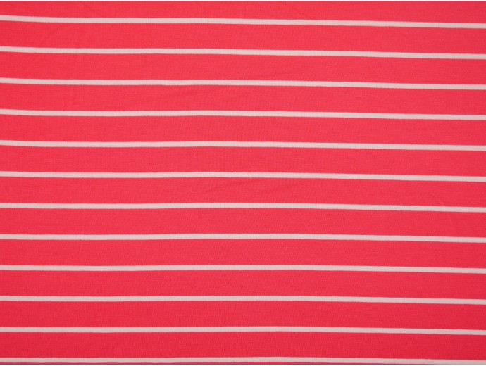 Single Jersey Stripe Fabric - Salmon / White